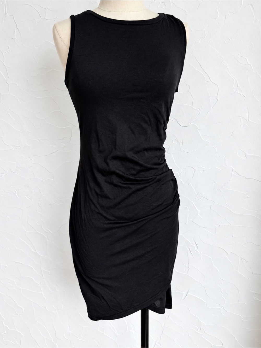 Black Sleeveless Ruched Bodycon Mini Dress Size S Leith